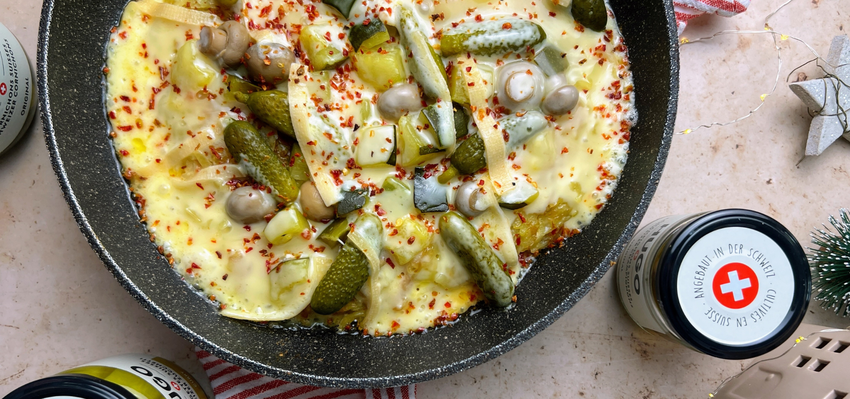 Rösti à la raclette et légumes au vinaigre